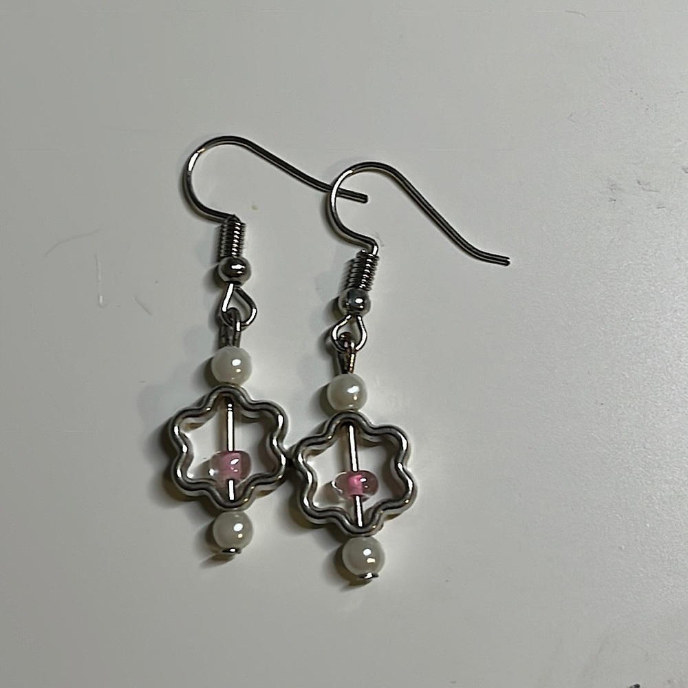 Handmade Tiny Faux Pink Pearl Earrings